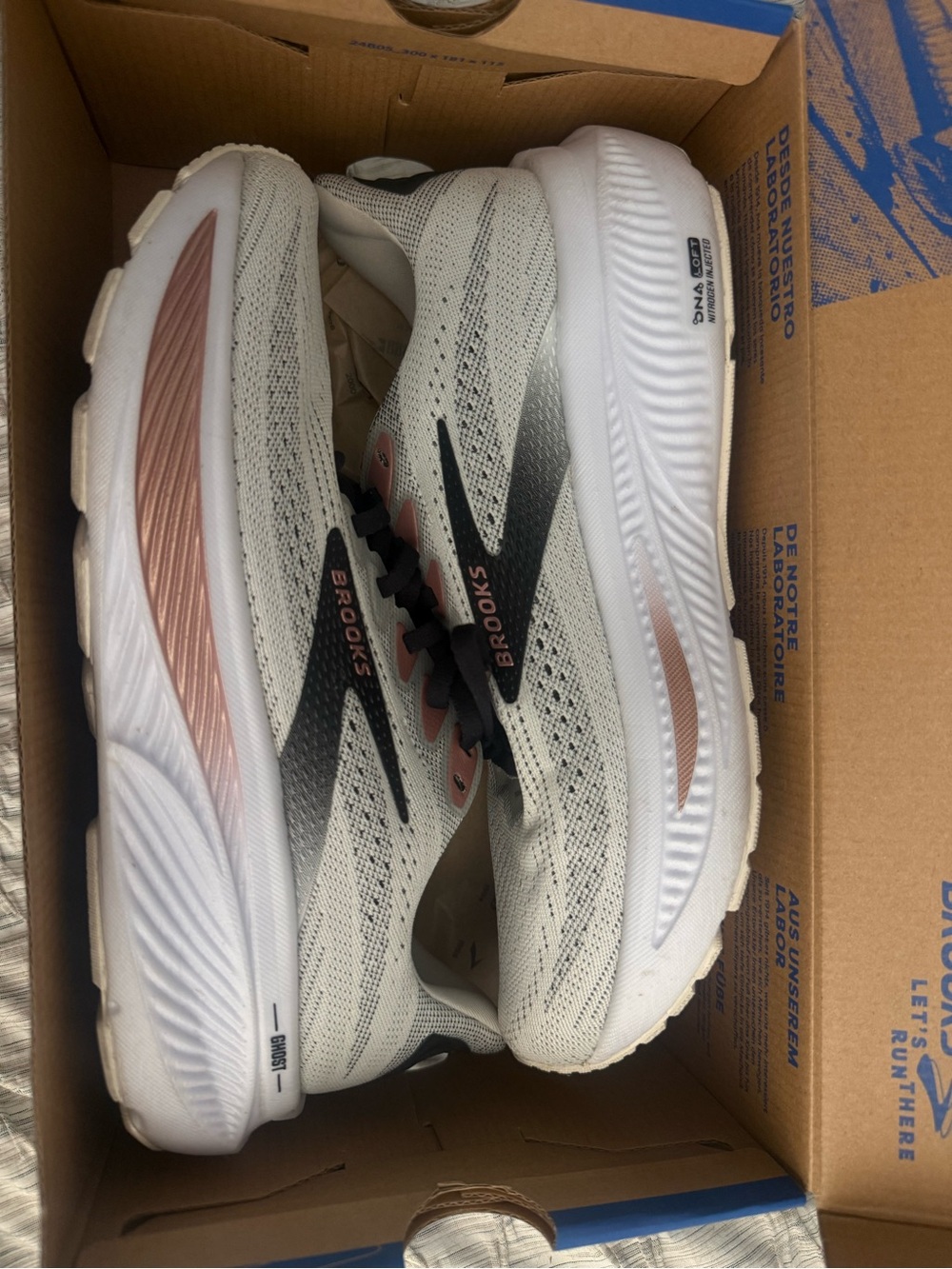 Brooks Women’s White, Black and Rose Gold Running Shoes